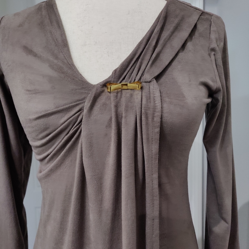 Long sleeve , grey suede dress